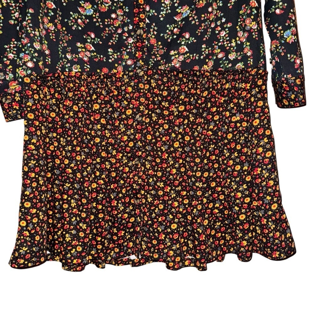ANTHROPOLOGIE MAEVE Marlie Button Front Black Floral Print Mini Tunic Dress Sz 2 - Picture 7 of 15